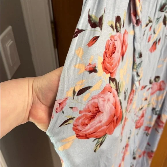 Size XL/1x PinkBlush maternity maxi dress mixed navy stripe and floral pink/blue - Picture 4 of 12